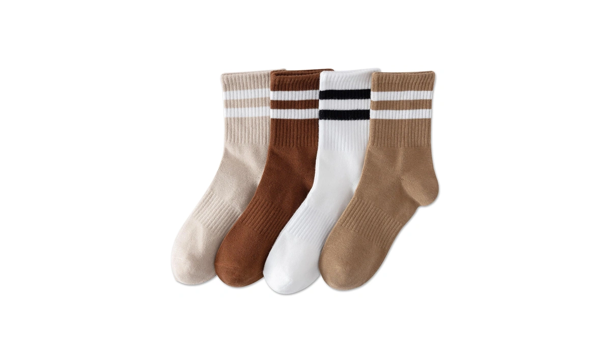 Yuwell Womens Striped Crew Socks, Cotton Socks For Women 4pairs,size