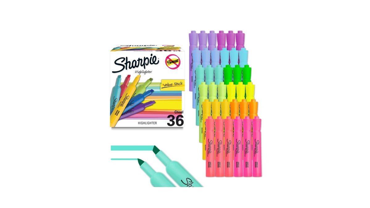 Sharpie Tank Highlighters, Chisel Tip, 12 Assorted Fashion Colors, Value