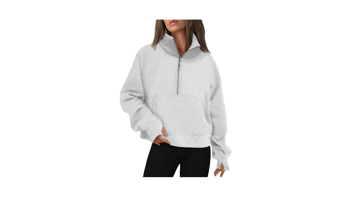 Automet Womens Sweatshirts Half Zip Fleece Pullover Fall Outfits Grey