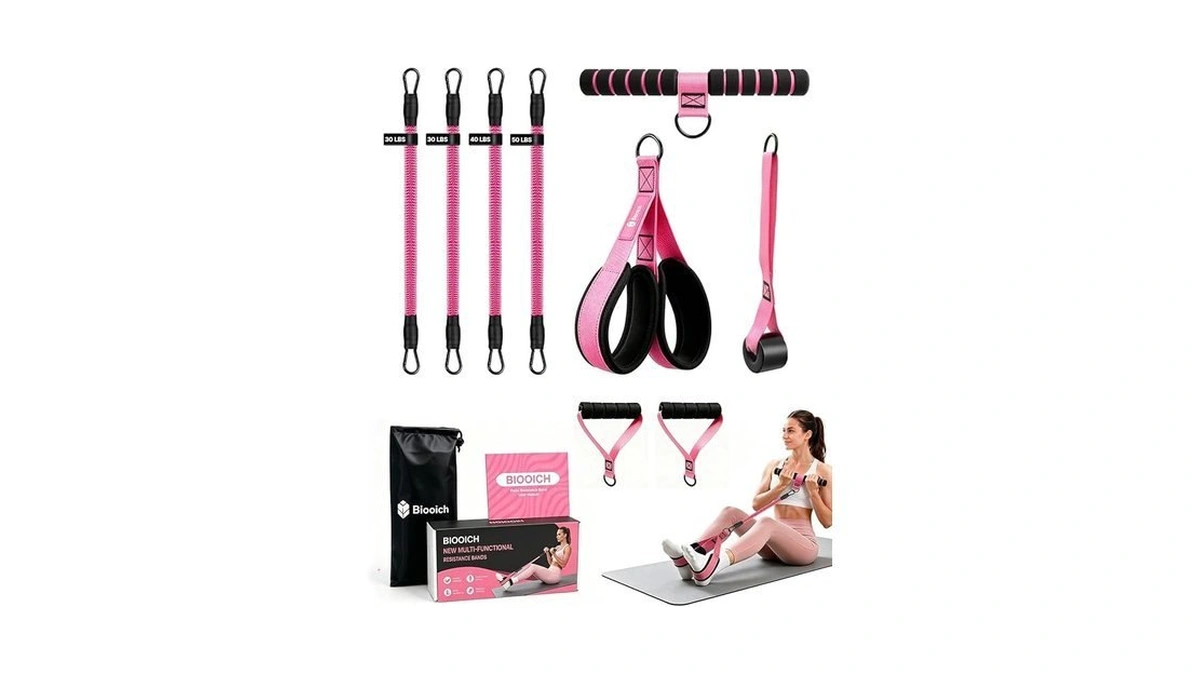 Multifunction Pedal Resistance Band With Handle, 4 Tubes 30/40/50lb Adjustable