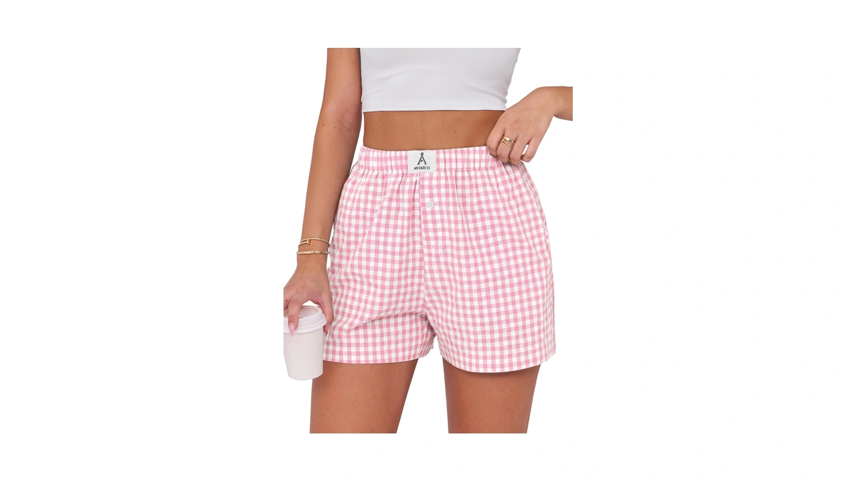 Anrabess Boxer Shorts For Women Gingham Pajama 2026 Summer Casual