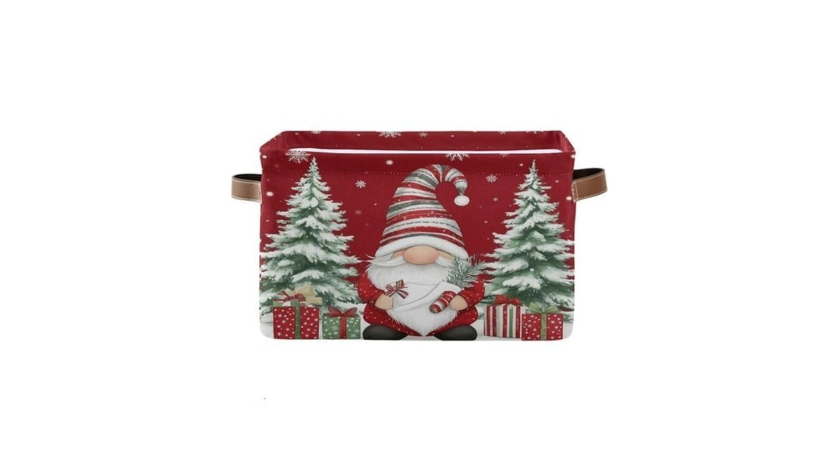 Pfrewn Christmas Winter Storage Basket Gnome With Gifts Tree Red