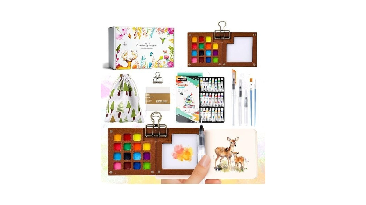 24 Colors Mini Watercolor Paint Set Portable Artist Travel Kit