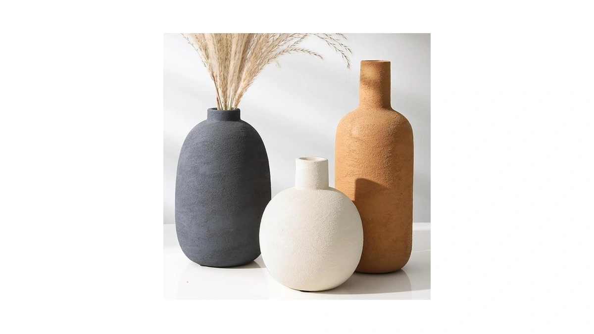 Ceramic Vase Set, Rustic Distressed Large Flower Vases In Pottery