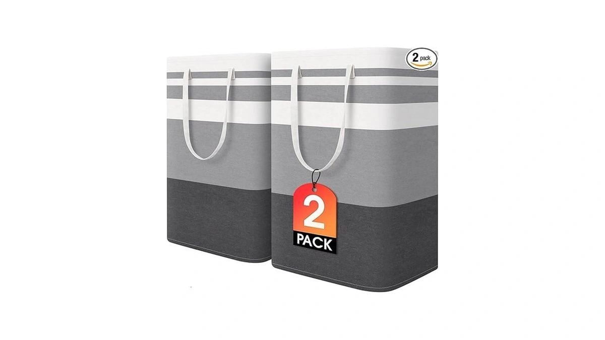 Homehacks 2 Pack Large Laundry Baskets, Laundry Hampers Bags (grey
