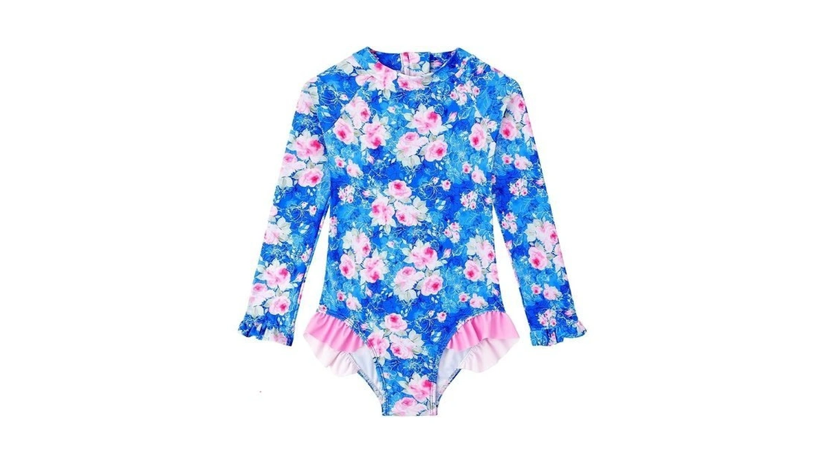 Baby Toddler Girl Long Sleeve Ruffle Swimsuit...