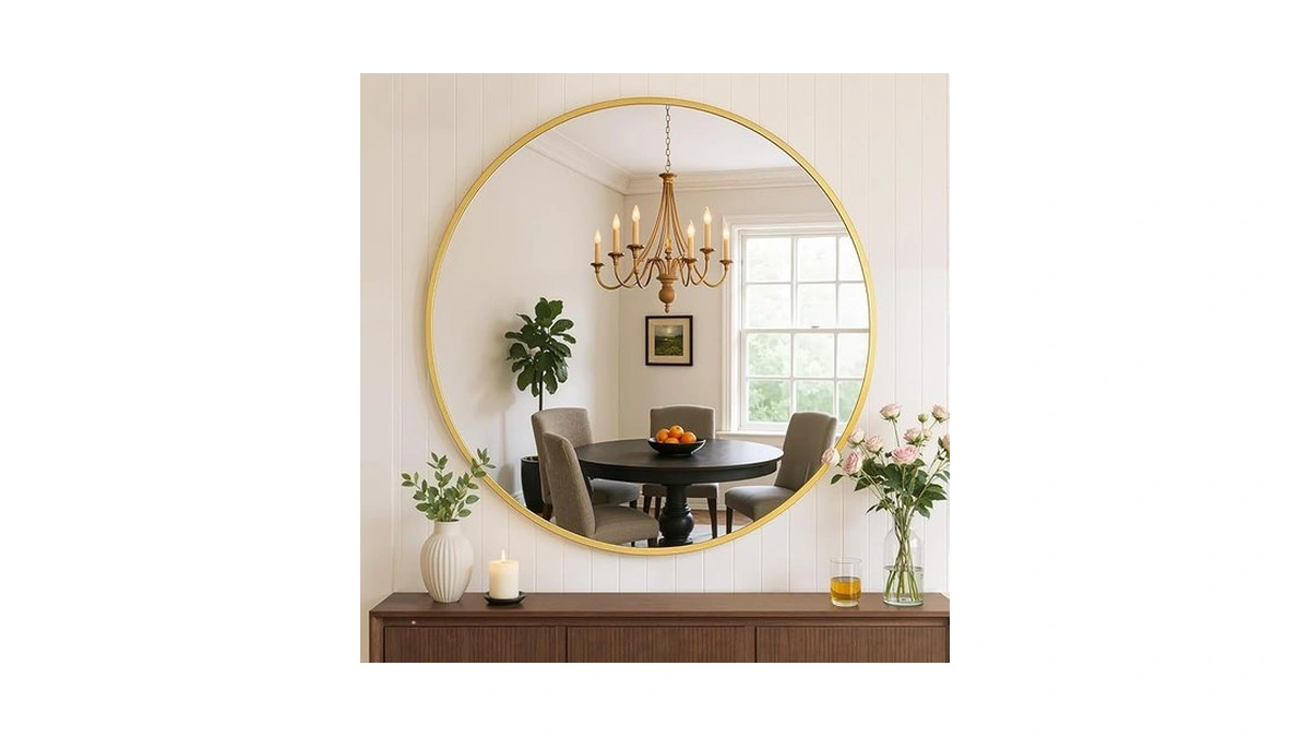 Atilioo 24 Inch Round Bathroom Mirror For Wall, Matte Gold