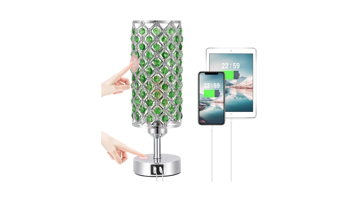 Hong-in Green Crystal Table Lamp - 3-way Dimmable Touch Control,