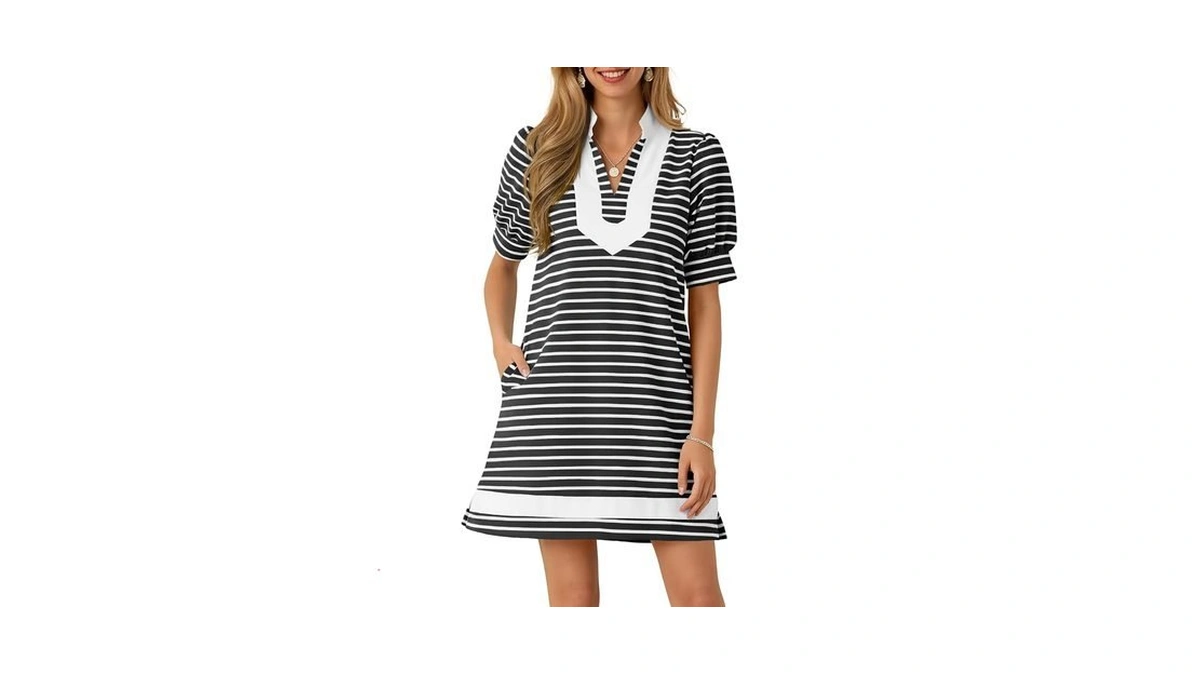 Fisoew Womens Summer T Shirt Mini Dress Casual Short Puff