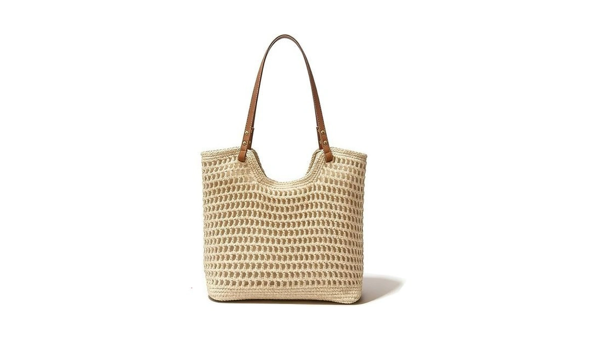 Abuyall Crochet Tote Bag Straw Summer Beach Woven Foldable Shoulder