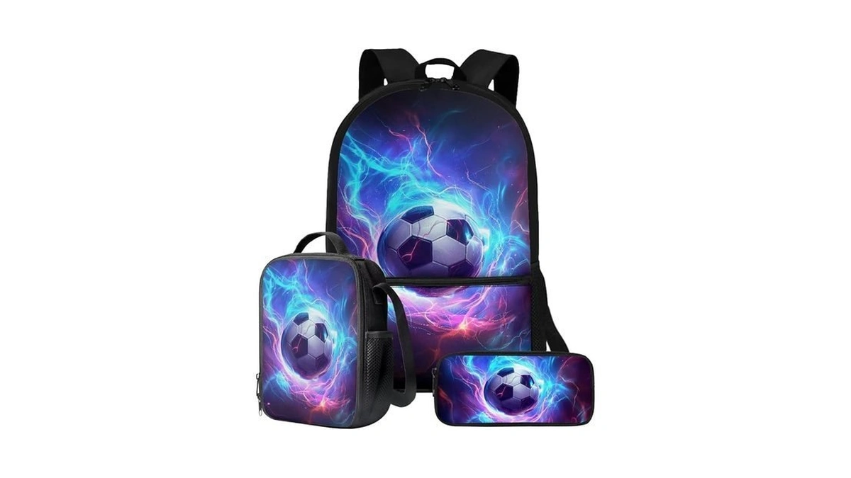 Talayituse Soccer Fire Lightning Pattern School Backpack Set For Boys