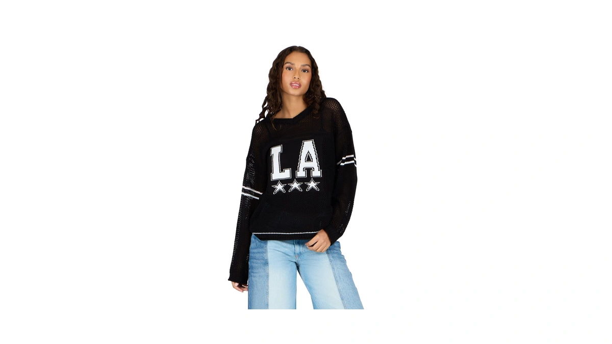 Forever 21 Women's Off Shoulder Crochet Oversize Sweater, Black, X-small