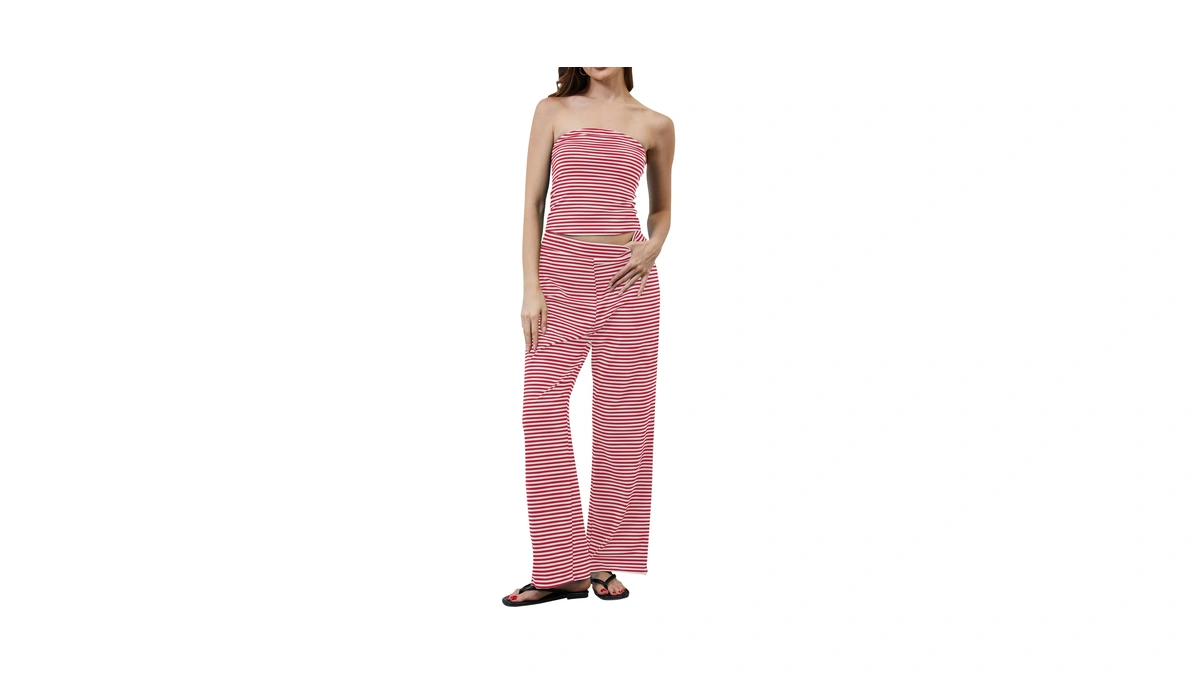 Ceputer Women’s 2 Piece Sets Striped Summer Matching Outfits Strapless