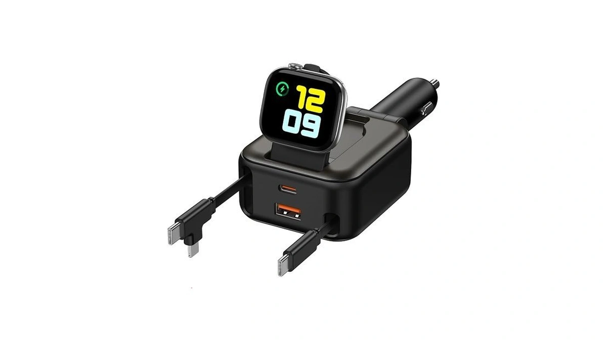 6 In 1 Retractable Car Charger, 100w Usb C +