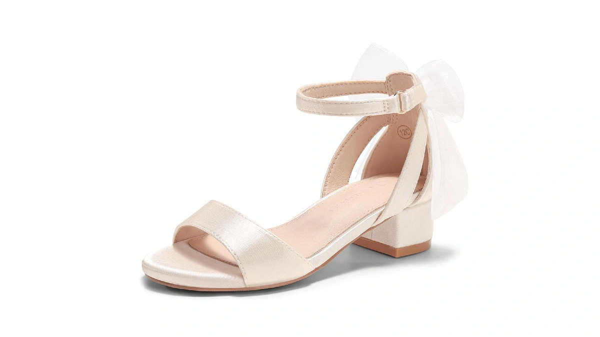Coutgo Girls Dress Shoes Sandals Chunky Low Heels Bow Ankle