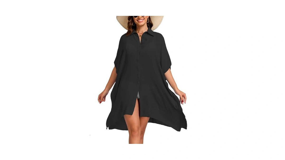 Kiwi Rata Womenβs Swimsuit Coverup Shirt Dress Short Sleeve Bathing