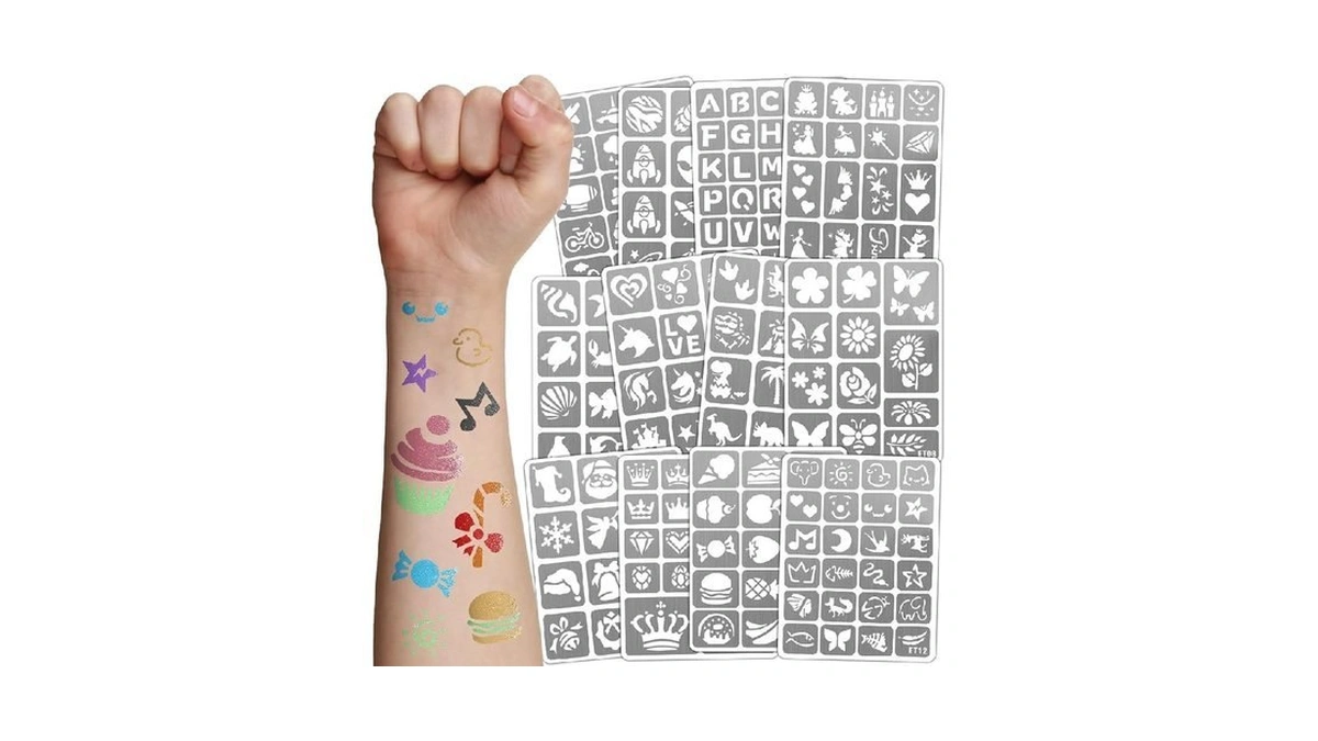 183 Pcs Temporary Tattoos Stencils For Kids, Boys Girls Glitter