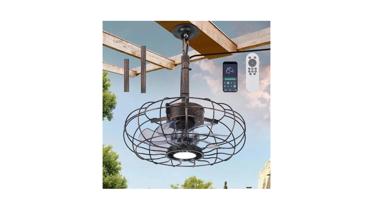 15" Outdoor Ceiling Fan With Light, With Remote And App