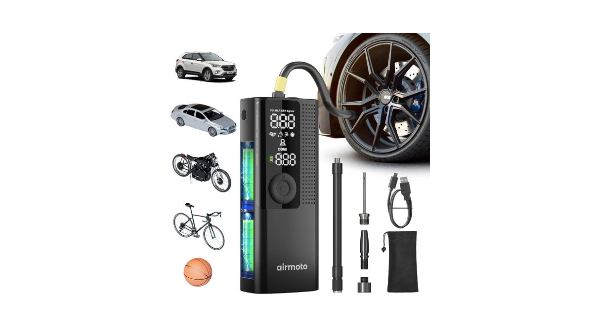 Airmoto Tire Inflator Portable Air Compressor For Cars, Bikes And