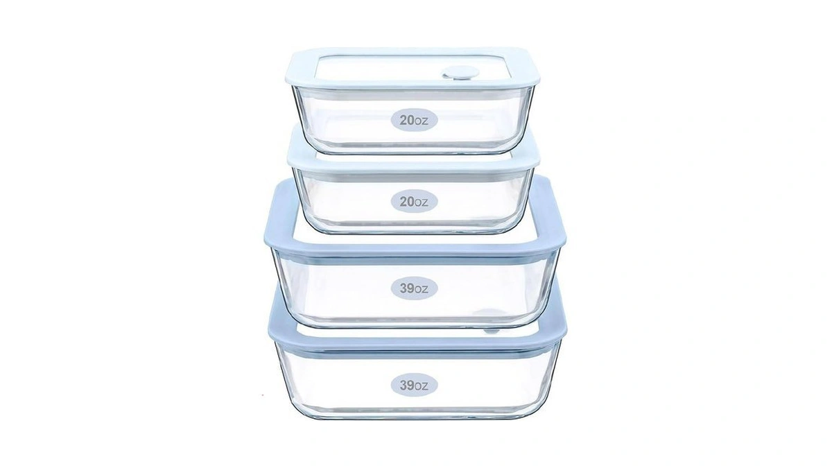 Urban Green Glass Food Container Set With Silicone Glass Lid,