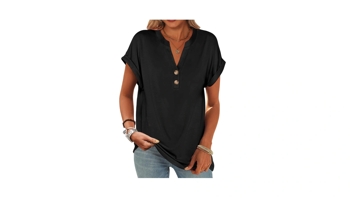 Anrabess Womens Short Sleeve Henley Tops V Neck Dressy Casual