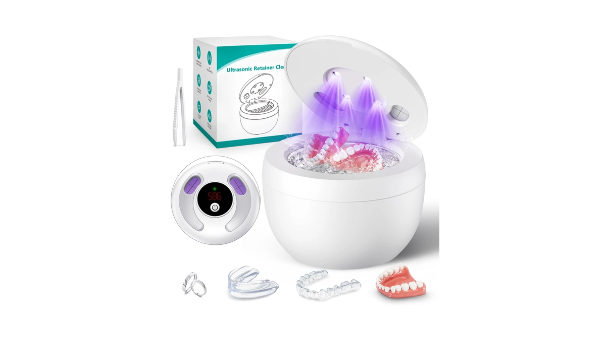 Upgraded Ultrasonic Retainer Cleaner Machine, 45khz Ultrasonic Dentures Cleaner For