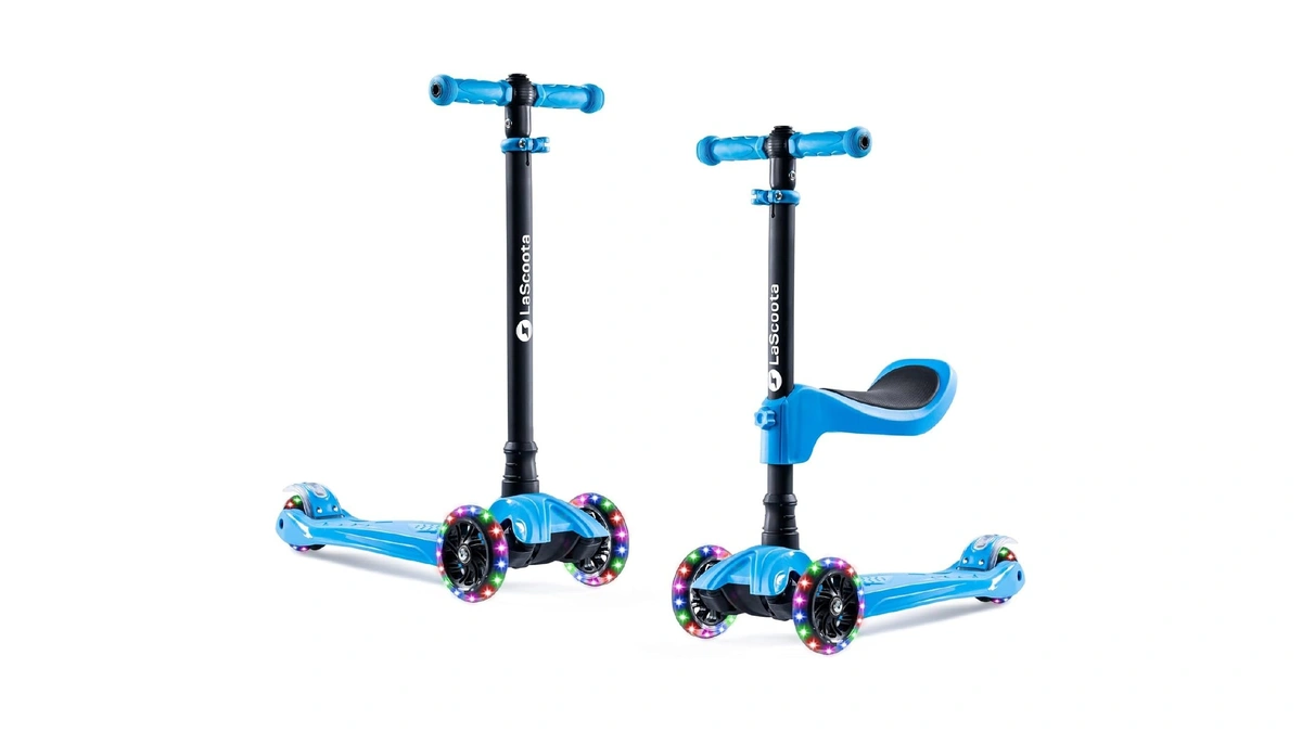 Lascoota 3-wheel Kids Scooter - Removable Seat, Adjustable Handlebar, Light-up