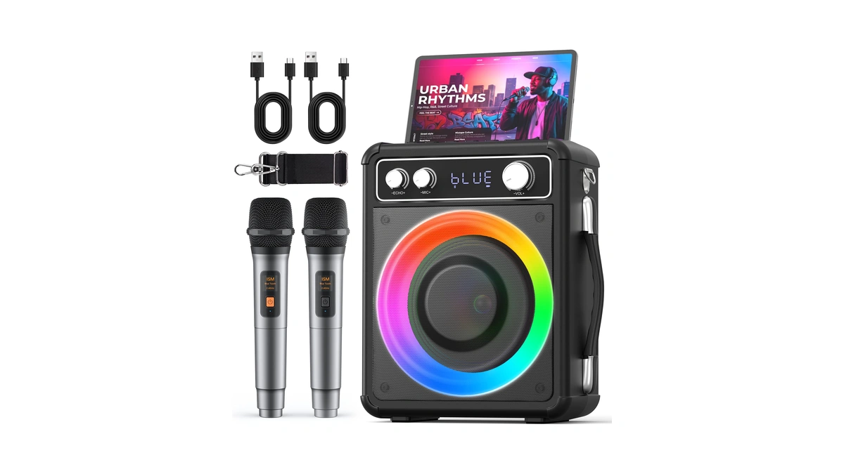 Vosoco Karaoke Machine, Bluetooth Speaker With 2 Wireless Mics For