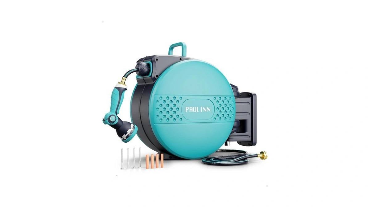 Paulinn Retractable Garden Hose Reel 1/2 Inch X 100 Ft,