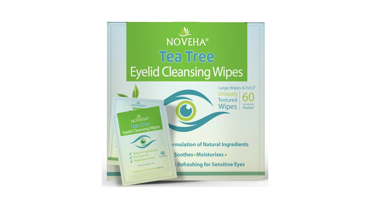Noveha 60pcs Tea Tree Oil Eyelid & Lash Wipes |