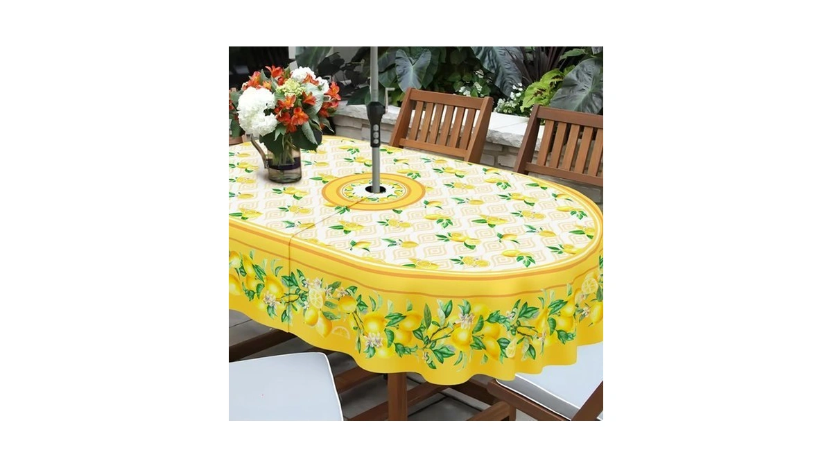 Bnhjsdw Lemon Outdoor Tablecloth With Umbrella Hole For Oval Table,
