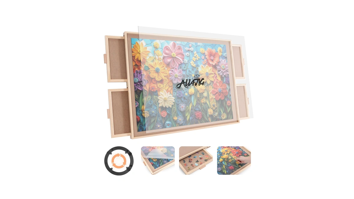 All4jig 1500 Piece Rotating Puzzle Board With 4 Drawer 24.92"x33.58"portable