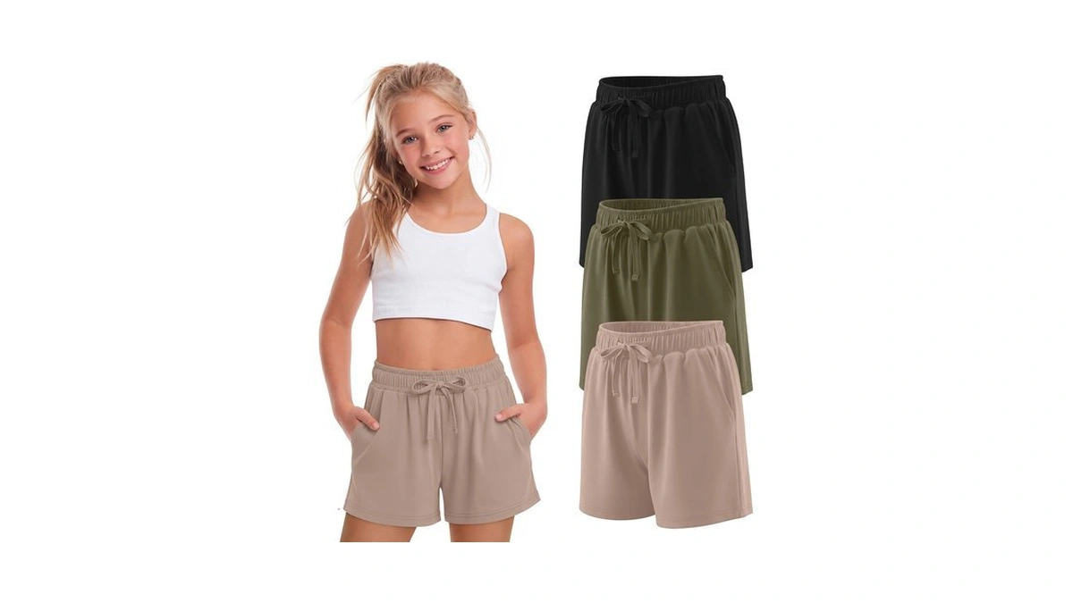 Yooaurvox 3 Pack Girls' Athletic Shorts, 3-color, 9-10 Years