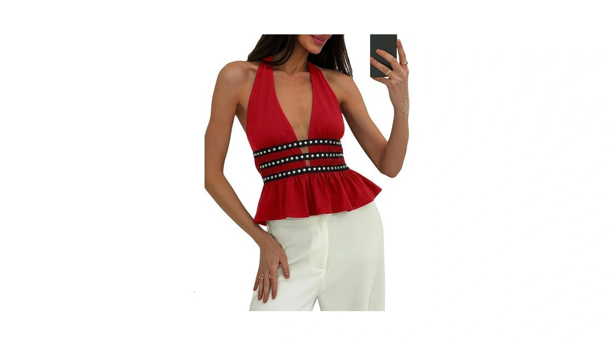 Verdusa Women's Country Concert Outfits Rivet Backless Going Out Tops
