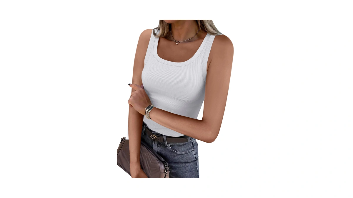 Anrabess Womens Sleeveless Scoop Neck Tank Top Ribbed Fitted Summer