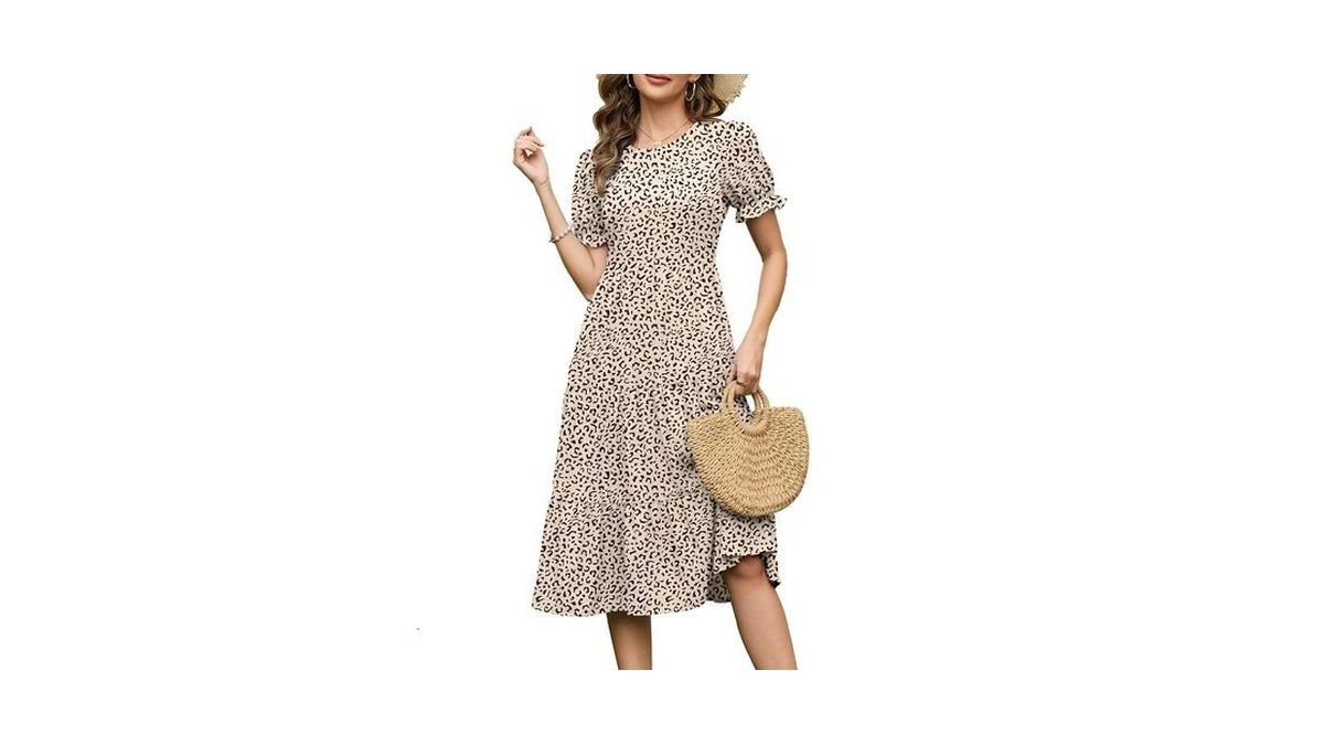 Bosmeer Midi Dresses For Women Floral Boho Sun Dress Puff