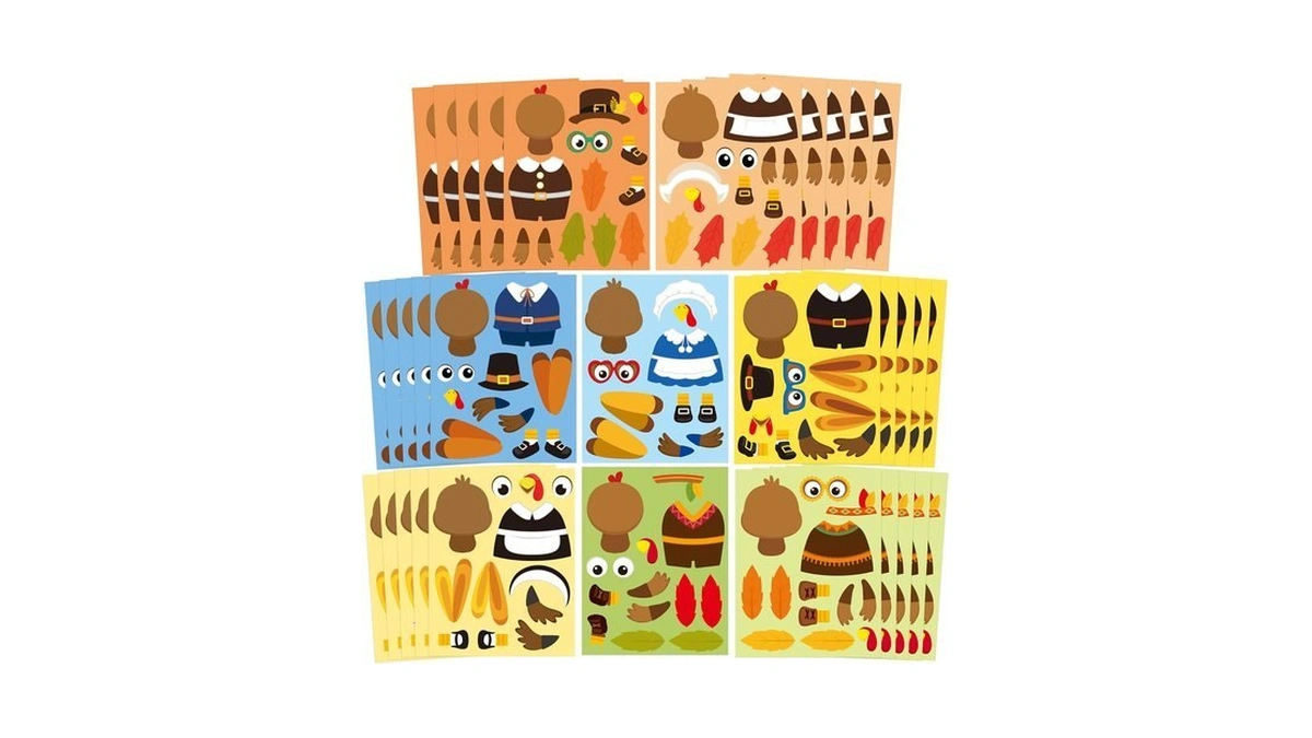 Cy2side Thanksgiving Pilgrim Turkey Face Stickers - 40pcs Make Your
