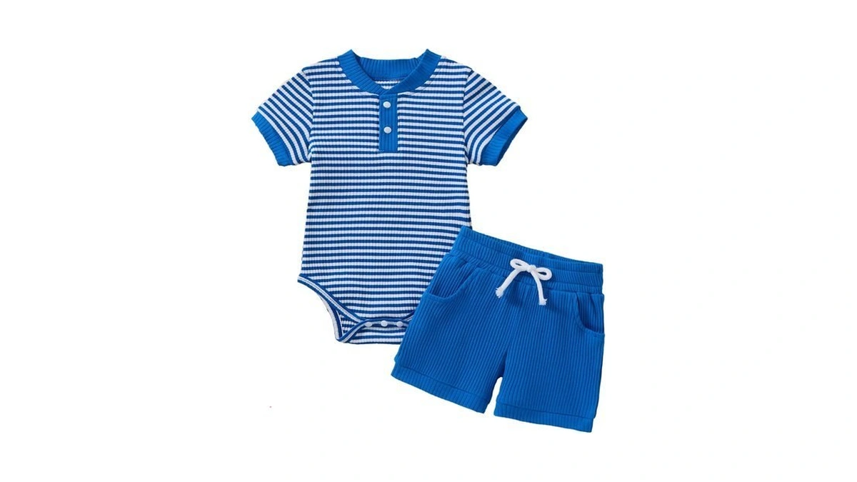 Hihosdor Baby Boy Clothes Ribbed Short Sleeve Striped Romper Top