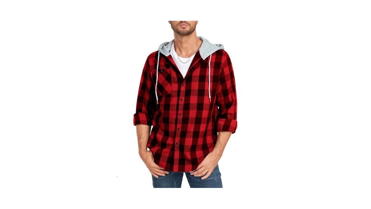 Ceoutdoor Mens Flannel Hoodies Casual Long Sleeve Plaid Shirts Regular
