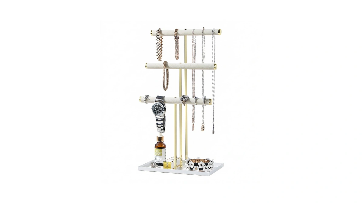 Kunge Jewelry Organizer Stand, Necklace Holder With Metal Frame, Jewelry