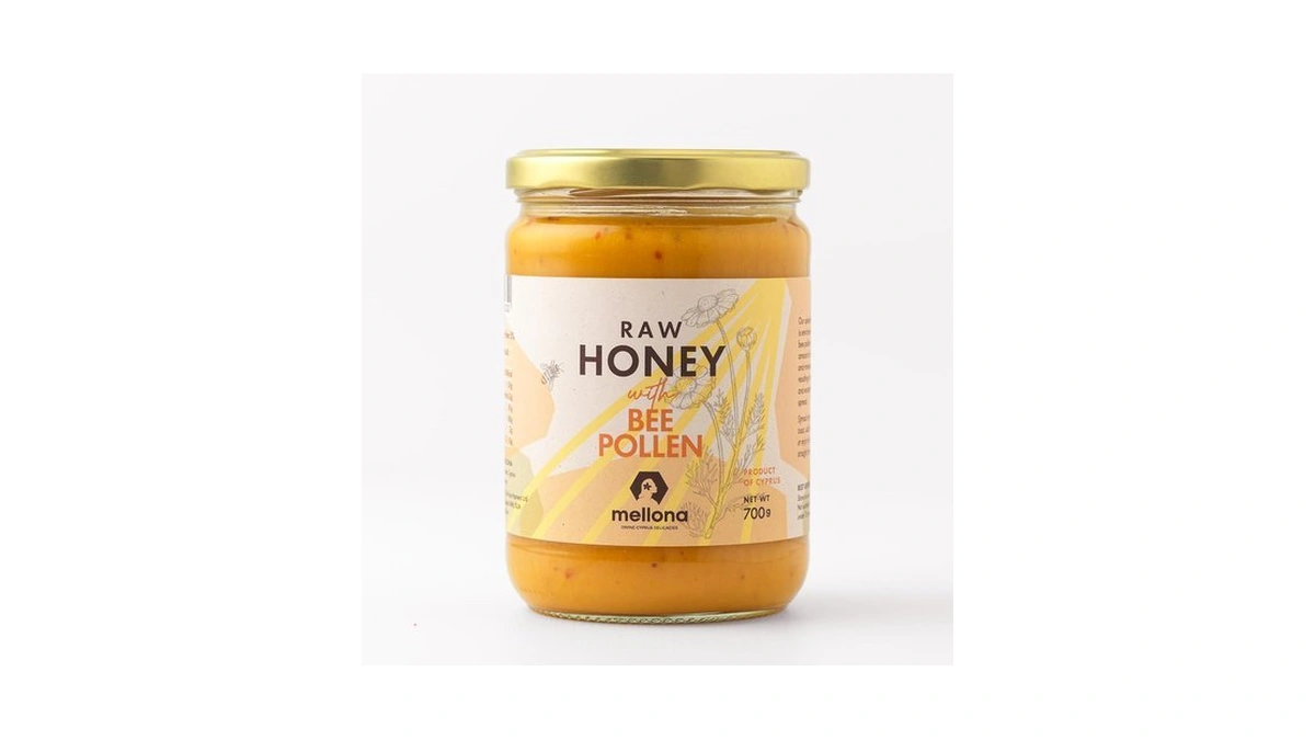Mellona 100% Raw Honey With Bee Pollen, Unfiltered Natural Superfood,