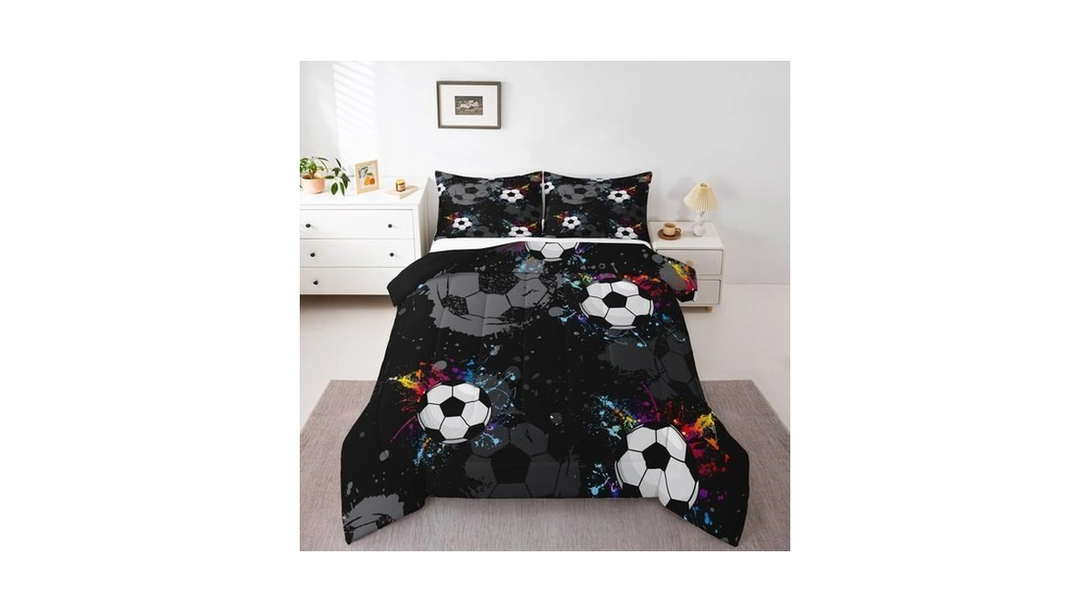 Jejeloiu Boys Soccer Comforter Set Queen Size Kids Football Bedding