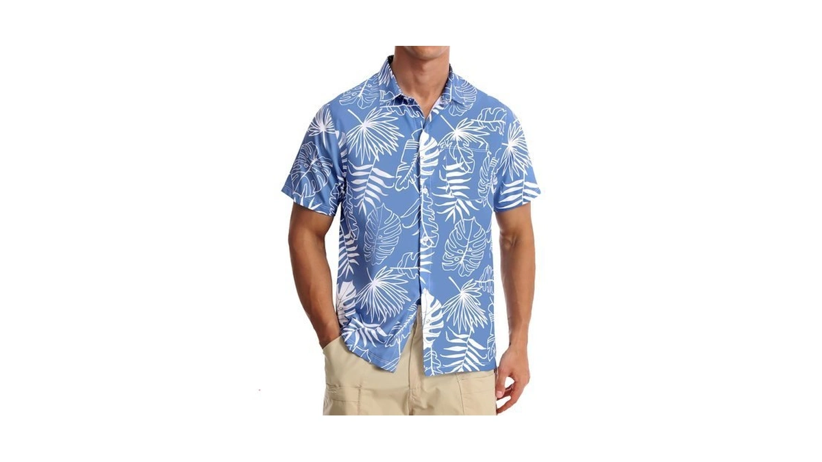 Fisheal Men's Hawaiian Shirt Short Sleeves, Casual Hawaii Button Down