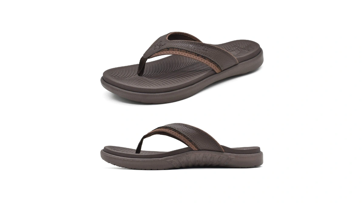 Kuailu Mens Leather Flip Flops Orthotic Thong Sandals With Arch