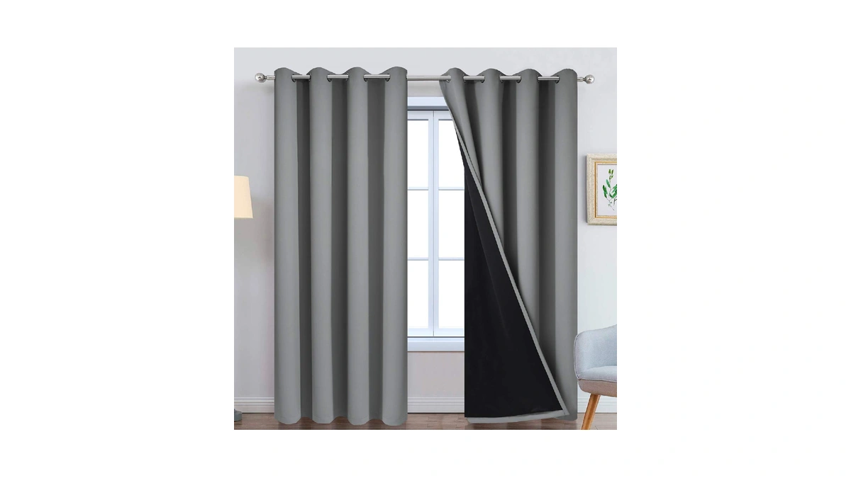 Yakamok Grey 100% Blackout Curtain Panels 84 Inches, 52" Wide,