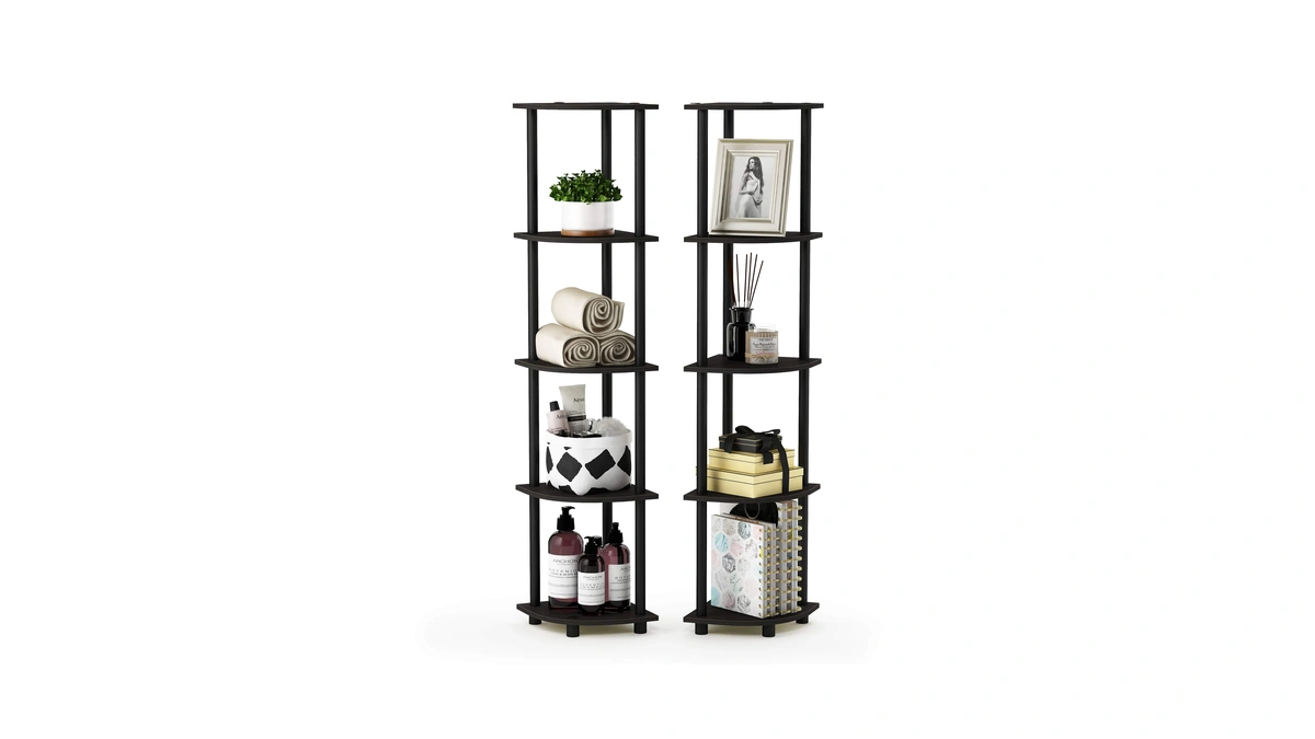 Furinno Turn-n-tube Corner Shelf Set Of 2, 5-tier Corner Bookshelf,