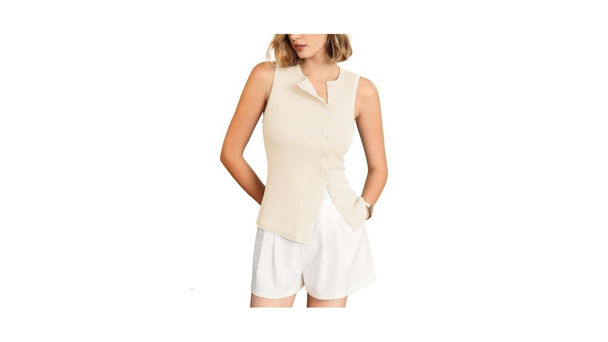 Outfeel Women's Asymmetric Button Down Tank Top - Cute Casual