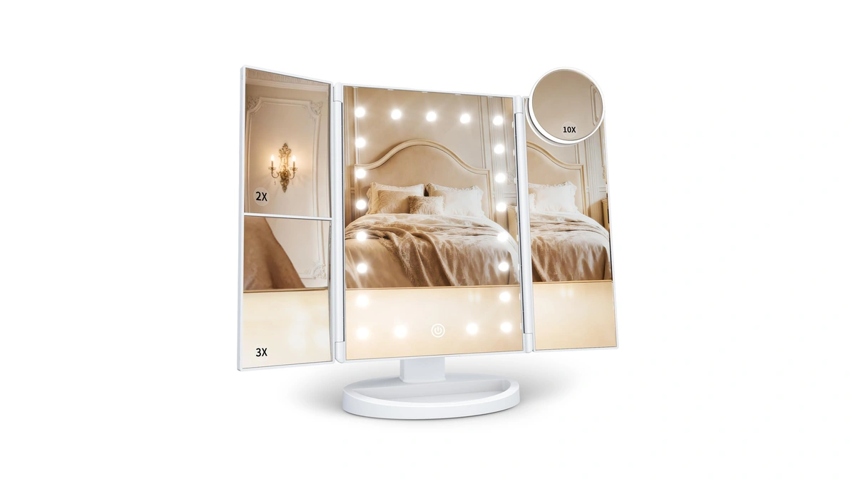 Huonul 2x/3x/10x Magnifying Vanity Mirror With Light, Trifold Makeup Mirror