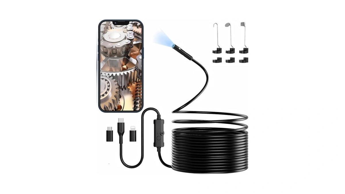 Dual Lens Endoscope Camera With Light, 1920p Hd Borescope