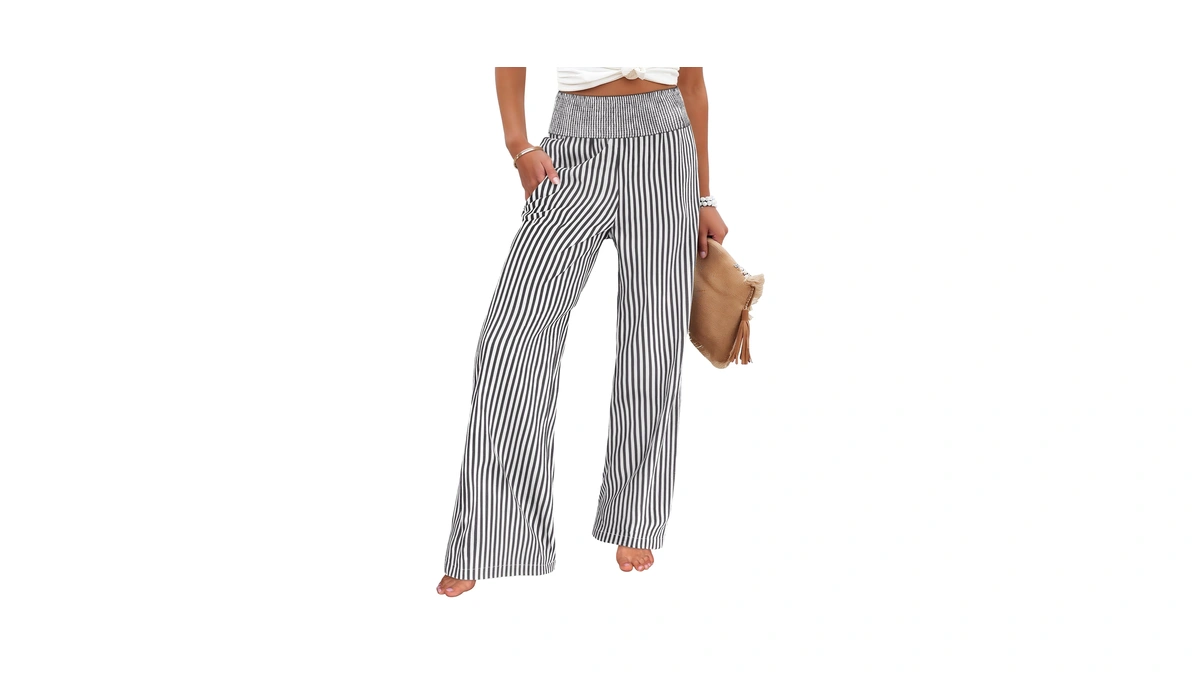 Anrabess Womens Striped Gingham Palazzo Pants,black White Stripe,m